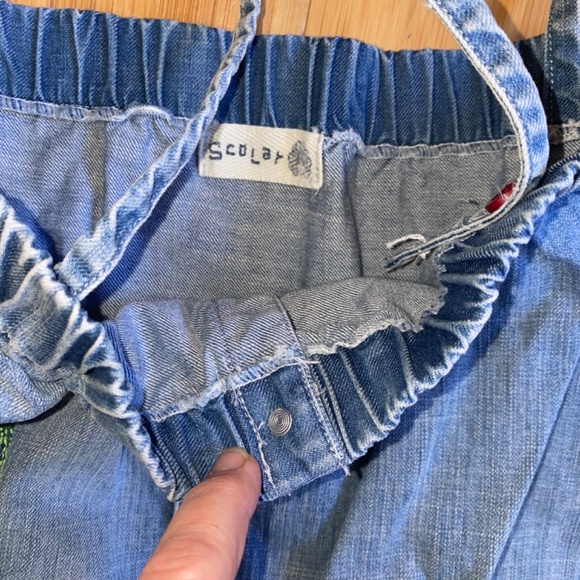 ScoLar Embroidered Blue Denim Romper Waist Elastic Women's M Bunny Flowers Cute! - Picture 4 of 13